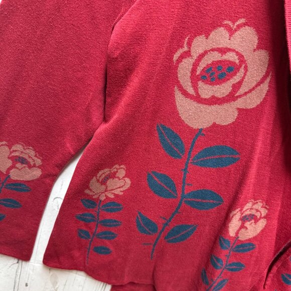 Gudrun Sjoden Wrap Cardigan Floral Print Organic Cotton Blend Red Sz M Cottage - Picture 2 of 9